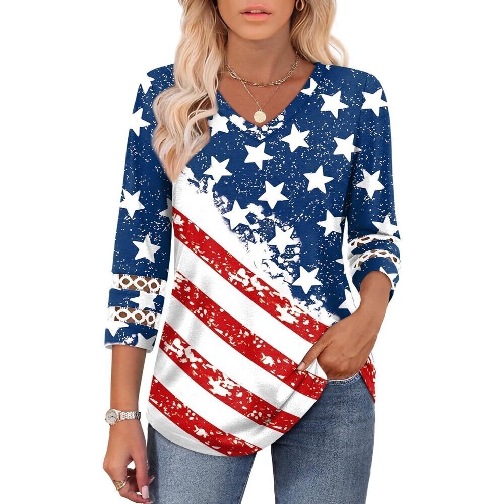 Womens Multicolor Dressy Casual Blouses Trendy V Neck T Shirts Summer Tops - Picture 2 of 5